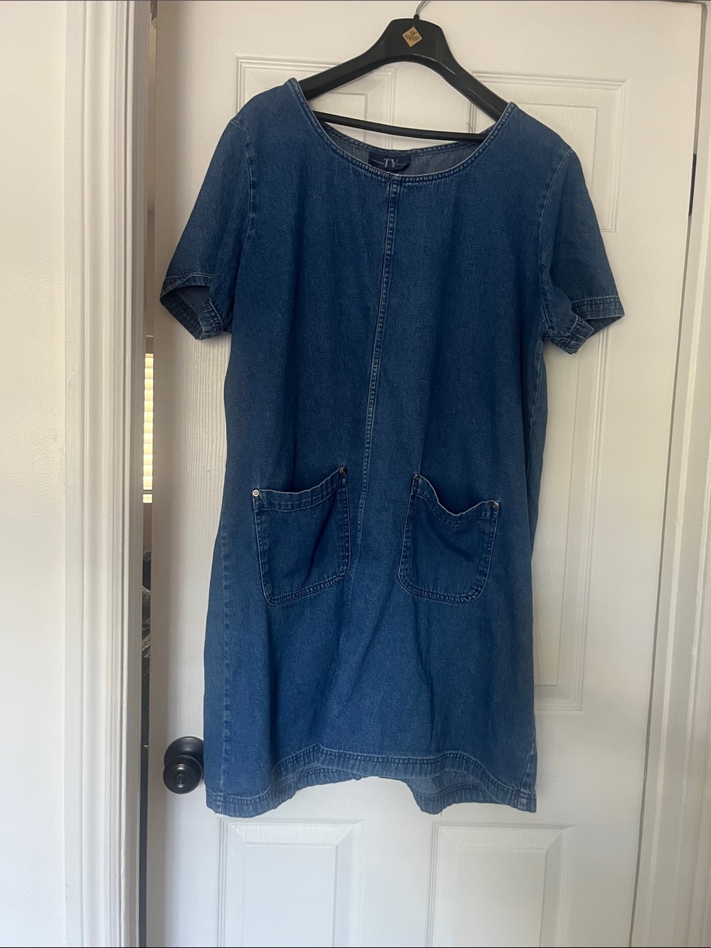 Ty Blue Denim Shift Dress with Front Pockets